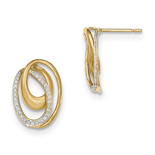 14k Yellow Gold Real Diamond Satin Oval Post Earrings