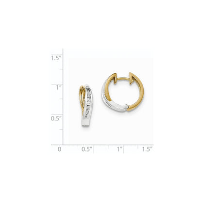 14k Yellow Gold Real Diamond w/ Rhodium Polished Hinged Hoop Earrings