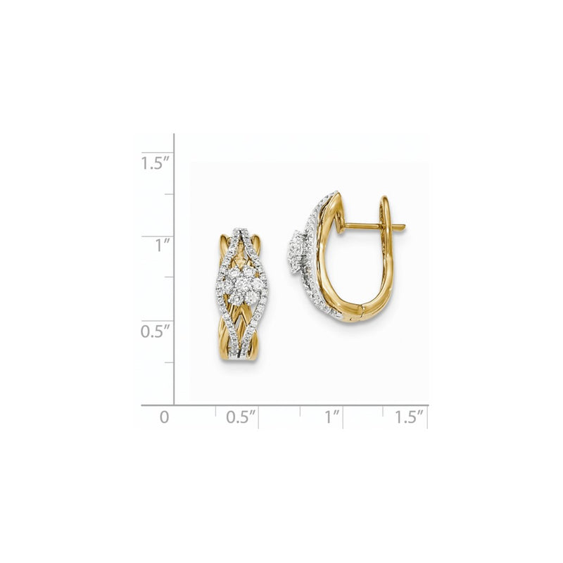 14k Yellow Gold White Rhodium Fancy Undercarriage Real Diamond Hinged Post Earrings