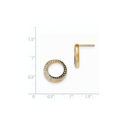 14k Yellow Gold Champagne/White Real Diamond Circle Post Earrings