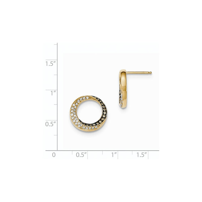 14k Yellow Gold Champagne/White Real Diamond Circle Post Earrings