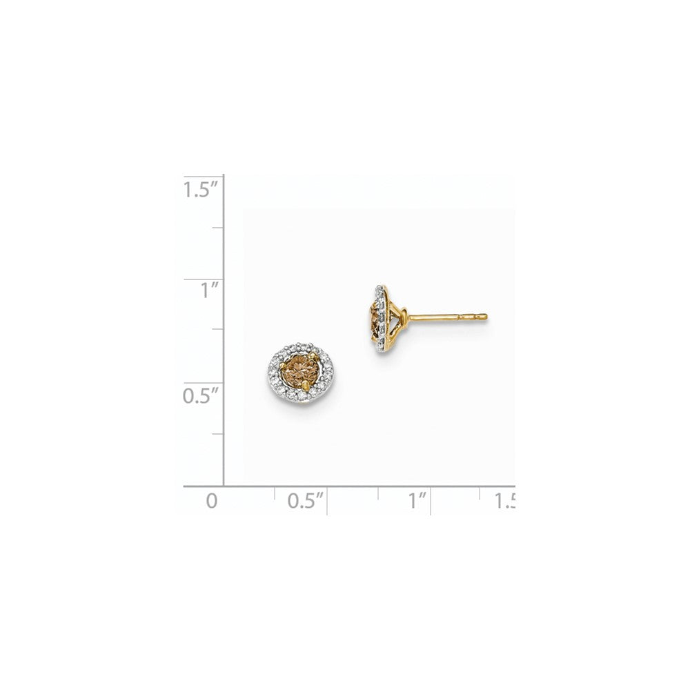 14KY- Yellow Gold Champagne & White Real Diamond Post Earrings