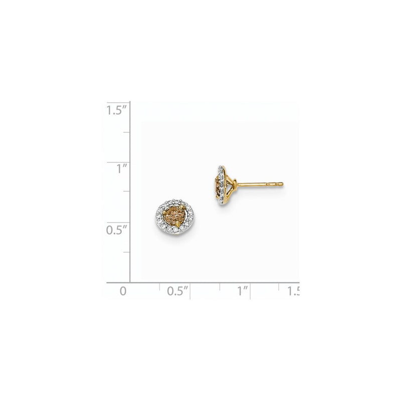 14KY- Yellow Gold Champagne & White Real Diamond Post Earrings