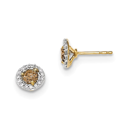 14KY- Yellow Gold Champagne & White Real Diamond Post Earrings