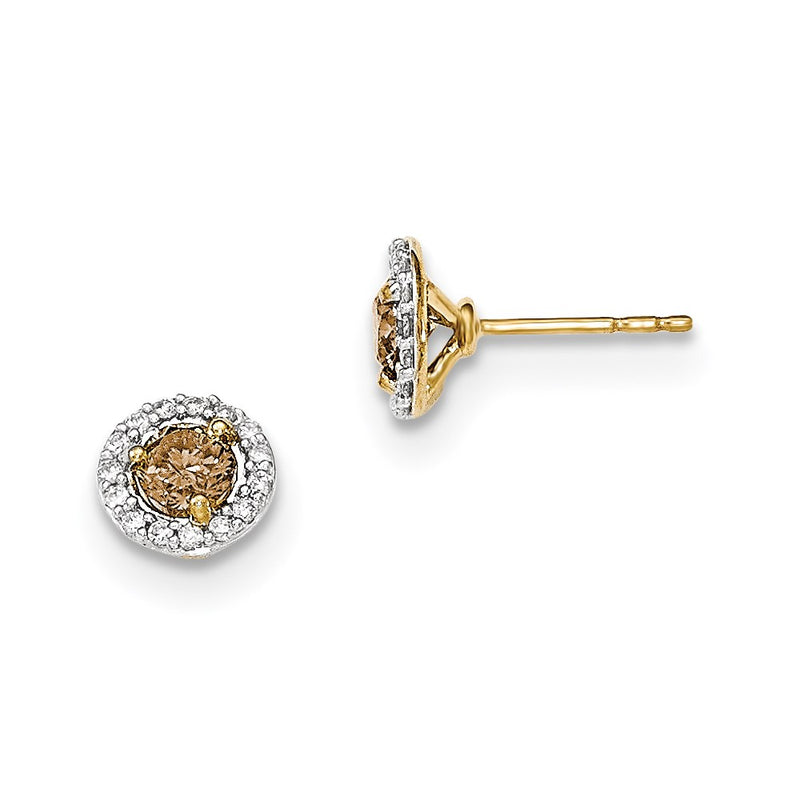 14KY- Yellow Gold Champagne & White Real Diamond Post Earrings