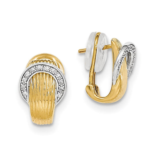 14k Two-tone Gold Diamond Polished Omega Back Earrings
