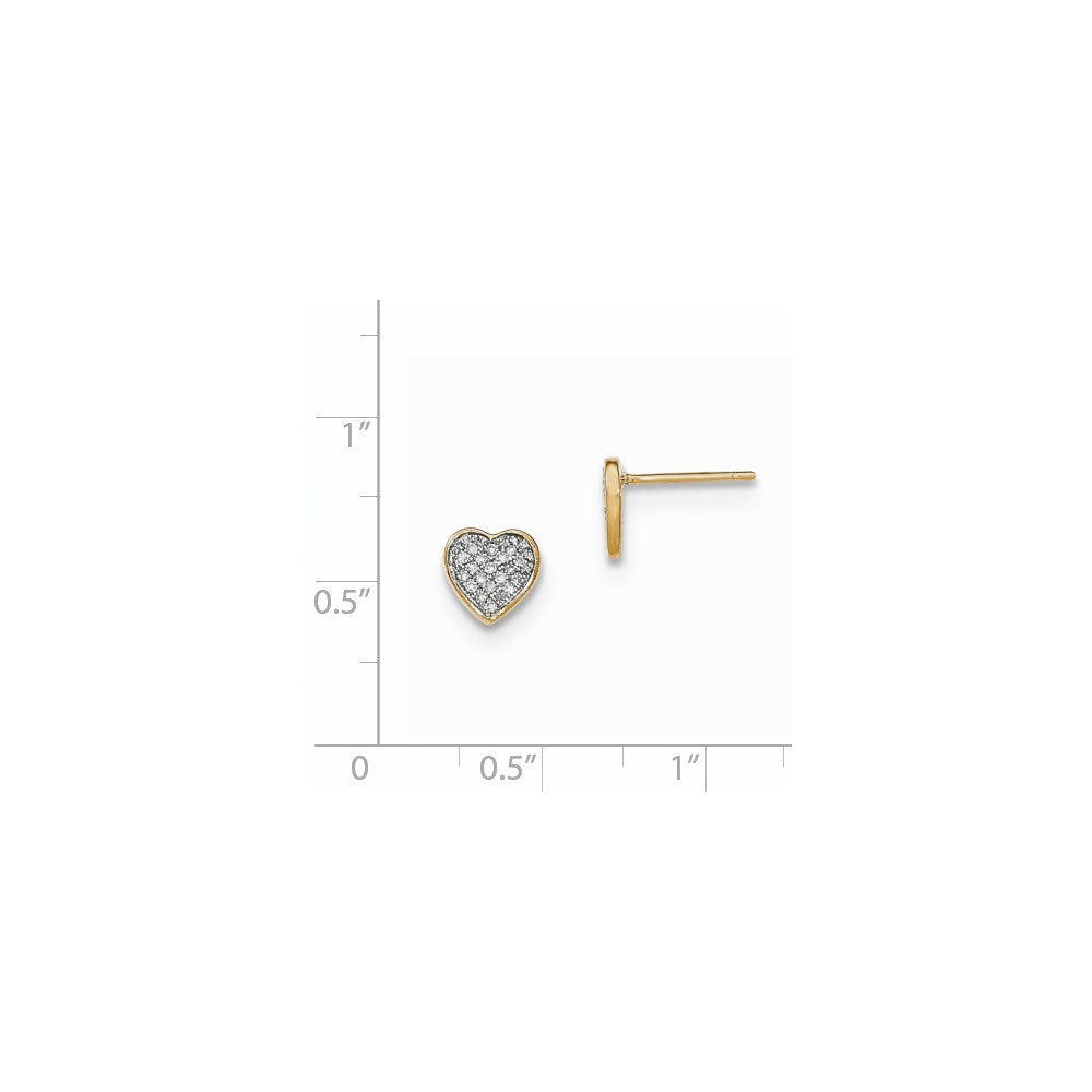 14k Yellow Gold Real Diamond Heart Post Earrings