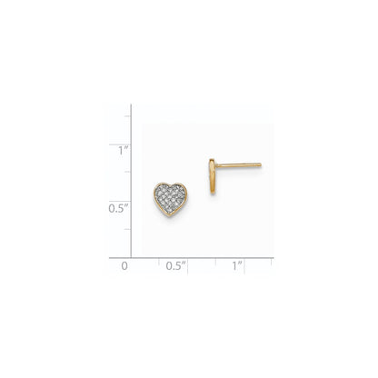 14k Yellow Gold Real Diamond Heart Post Earrings
