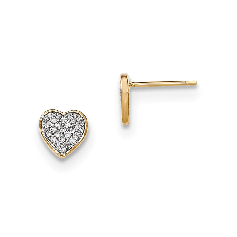 14k Yellow Gold Real Diamond Heart Post Earrings