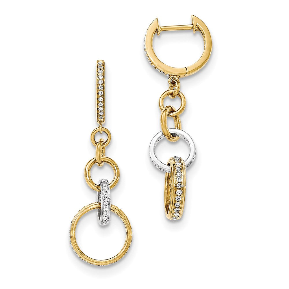 14k Yellow Gold Two-tone Real Diamond Circle Dangle Hinged Hoop Earrings