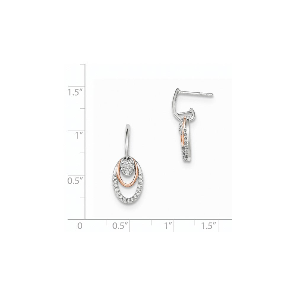 14k Yellow Gold Two -Tone Real Diamond Oval Shape Post Dangle Earring