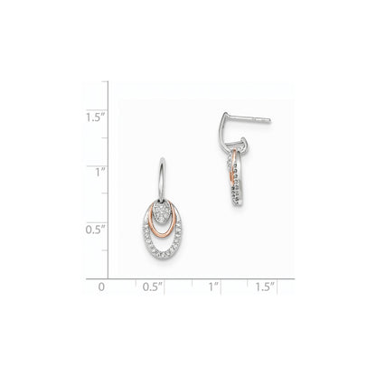 14k Yellow Gold Two -Tone Real Diamond Oval Shape Post Dangle Earring