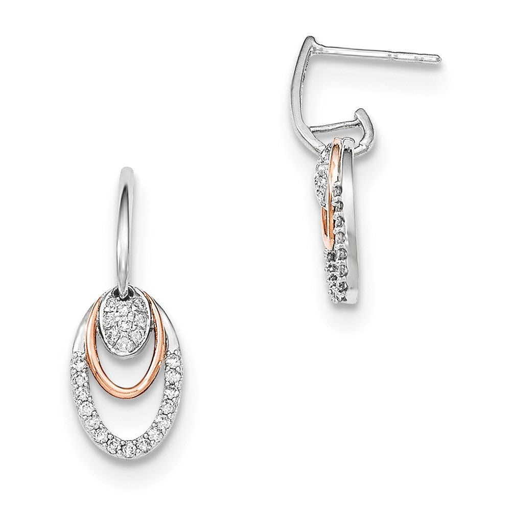 14k Yellow Gold Two -Tone Real Diamond Oval Shape Post Dangle Earring