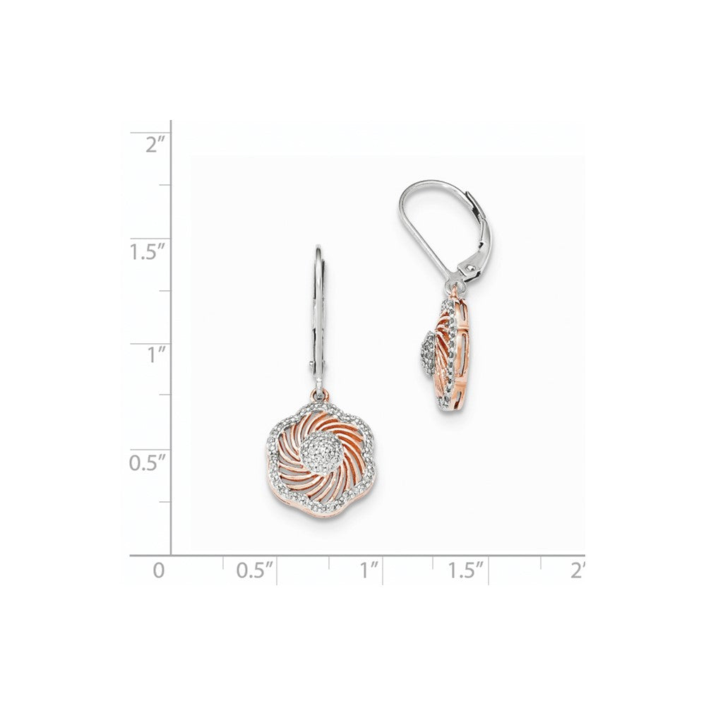 14K White Gold w/Rose Rhodium Real Diamond Leverback Earrings