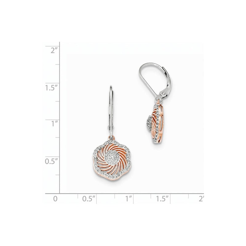 14K White Gold w/Rose Rhodium Real Diamond Leverback Earrings