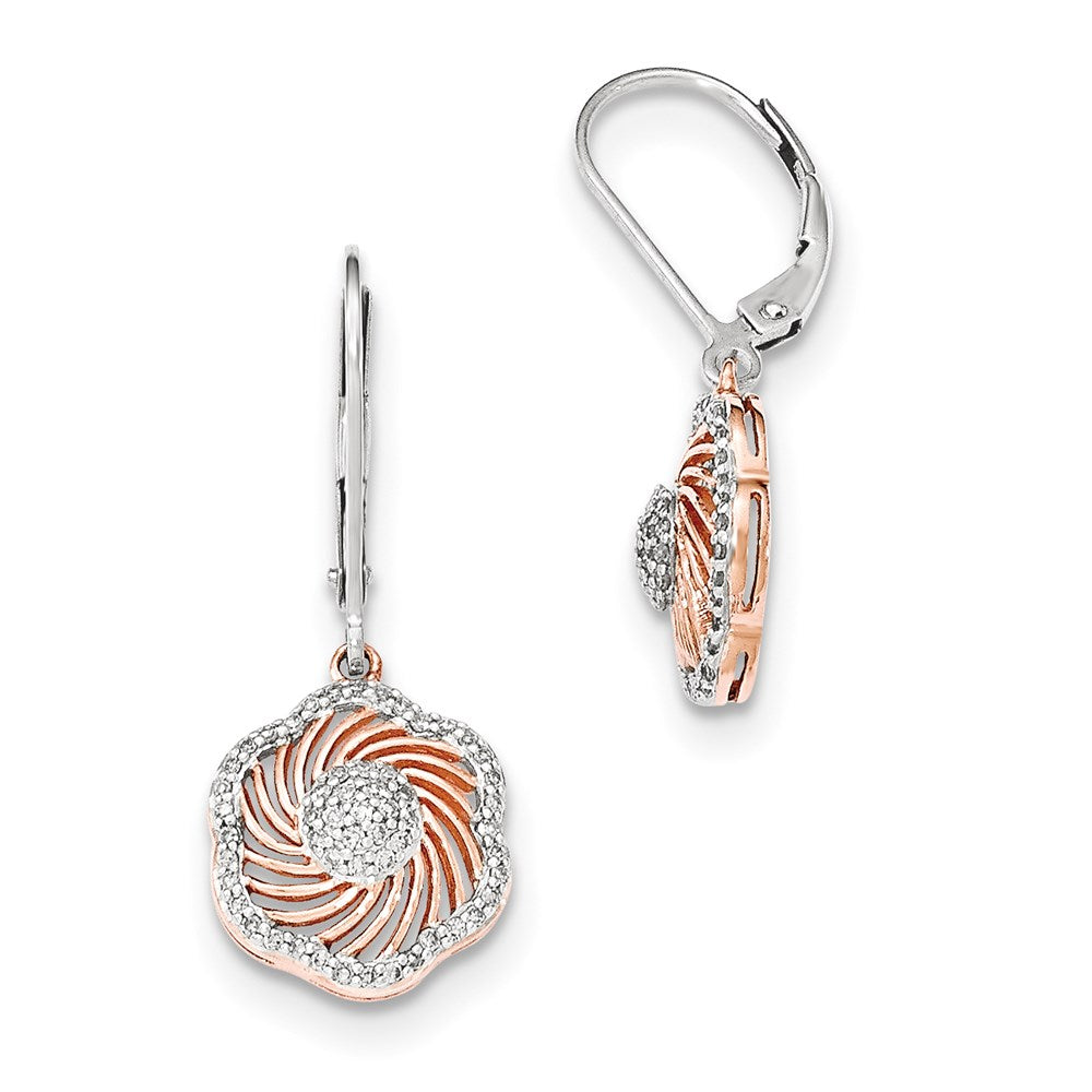 14K White Gold w/Rose Rhodium Real Diamond Leverback Earrings