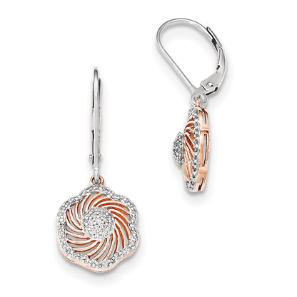 14K White Gold w/Rose Rhodium Real Diamond Leverback Earrings
