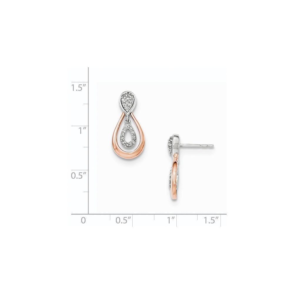 14K Yellow Gold White and Rose Gold Real Diamond Post Dangle Earrings