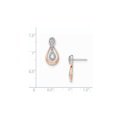 14K Yellow Gold White and Rose Gold Real Diamond Post Dangle Earrings