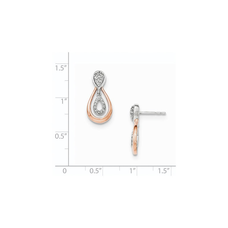14K Yellow Gold White and Rose Gold Real Diamond Post Dangle Earrings