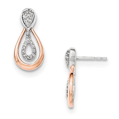 14K Yellow Gold White and Rose Gold Real Diamond Post Dangle Earrings