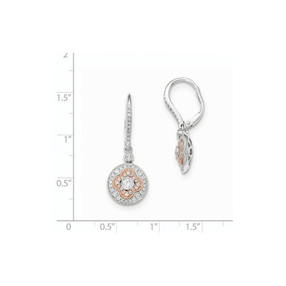 14k Yellow Gold Two-Tone Real Diamond Circle Leverback Earrings