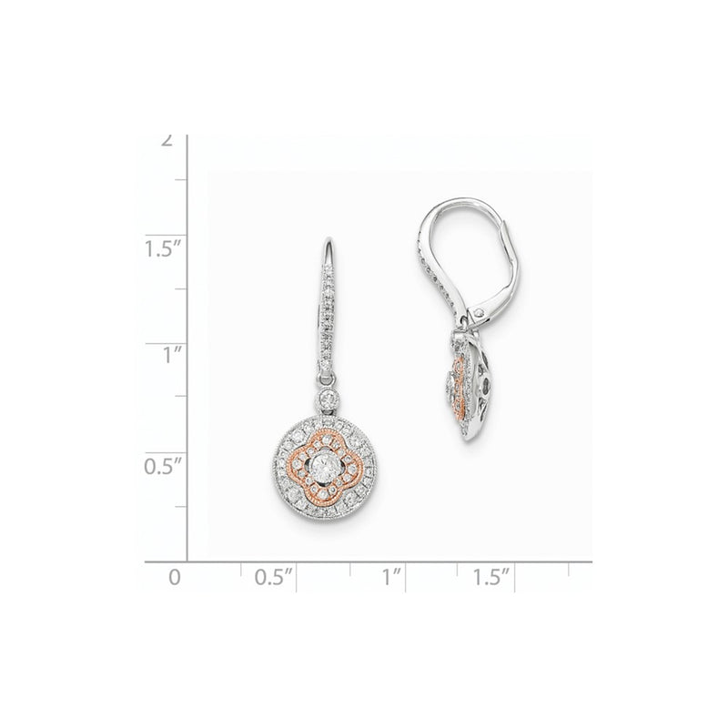 14k Yellow Gold Two-Tone Real Diamond Circle Leverback Earrings
