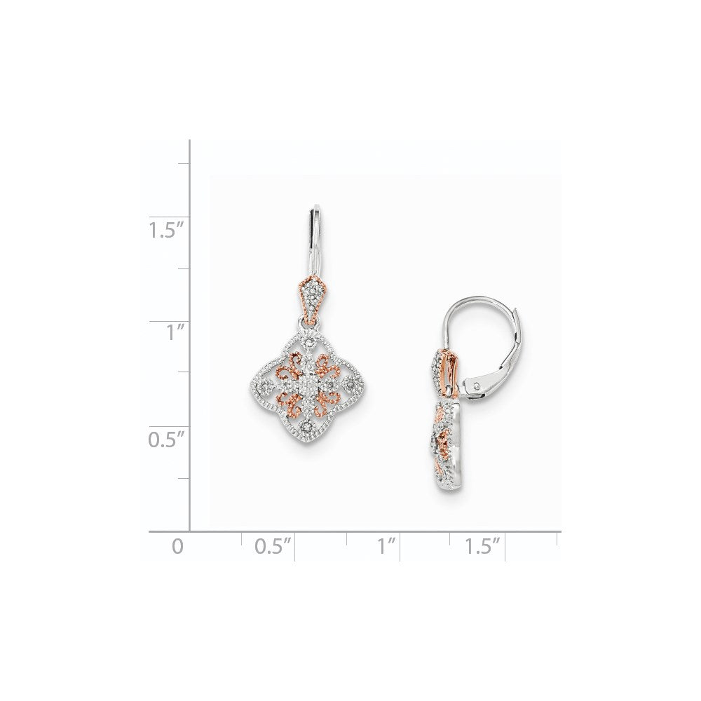 14K White Gold w/Rose Rhodium Real Diamond Leverback Earrings