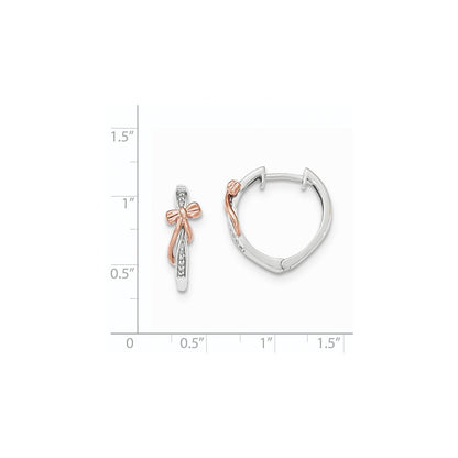 14k Yellow Gold Two-toned Real Diamond Polished w/bow Hinged Hoop Earrings