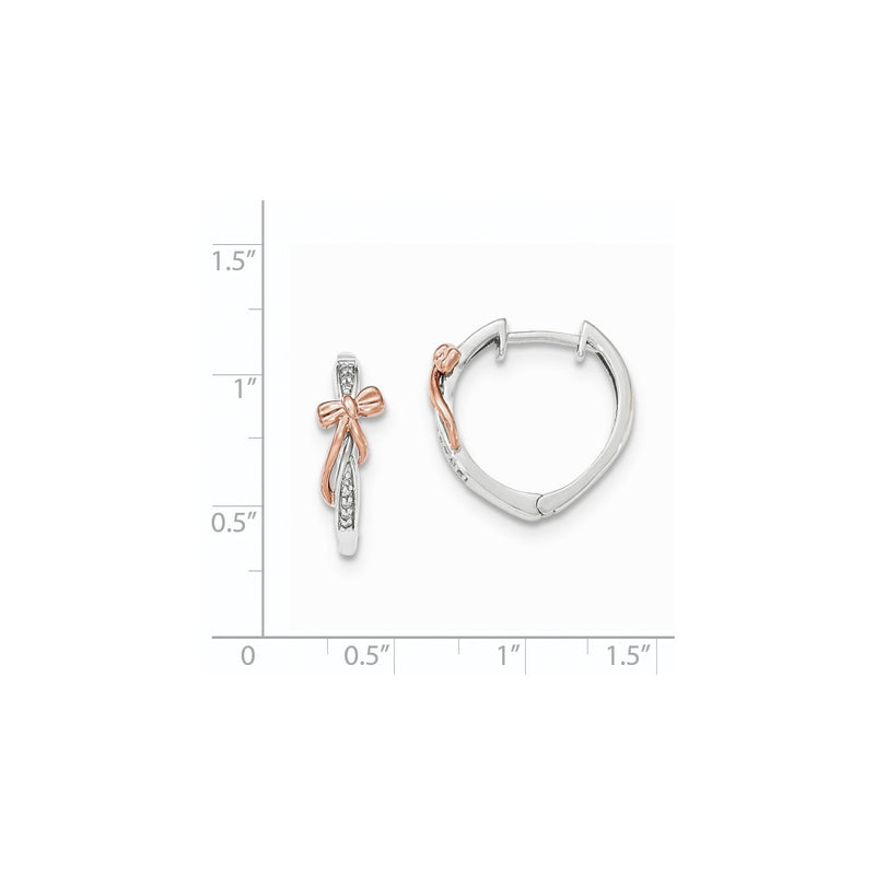 14k Yellow Gold Two-toned Real Diamond Polished w/bow Hinged Hoop Earrings