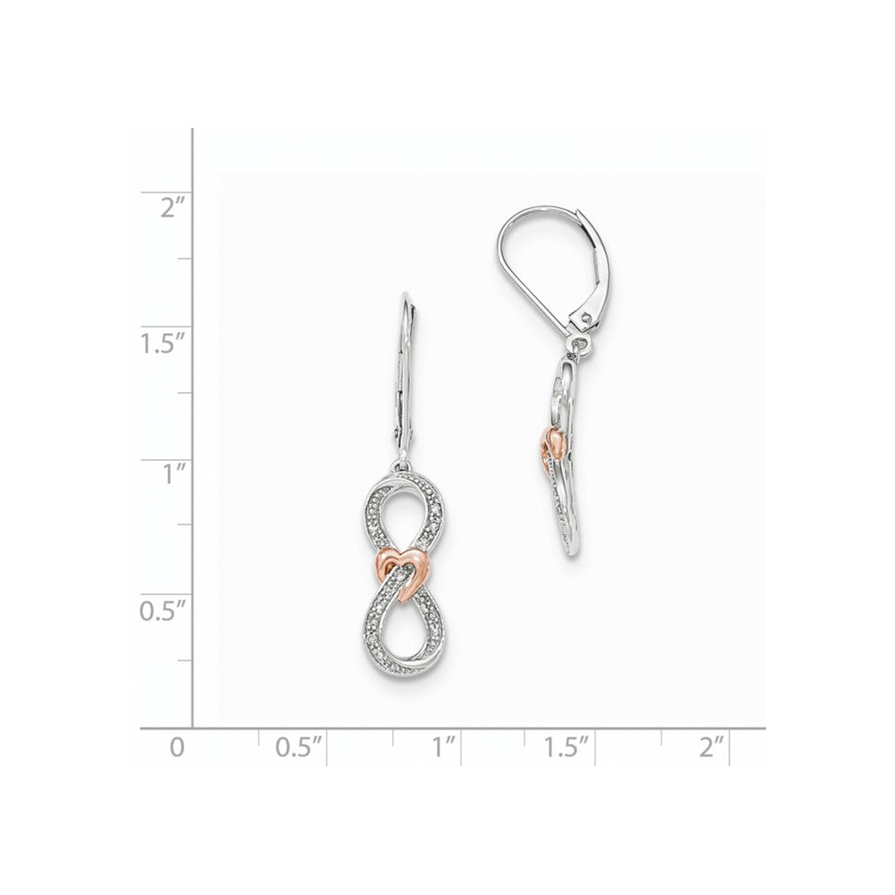 14k Yellow Gold White Gold Real Diamond Infinity w/ Rose Gold Heart Leverback Earrings