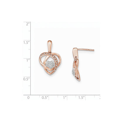 14k Yellow Gold Two-tone Real Diamond Heart Post Dangle Earrings