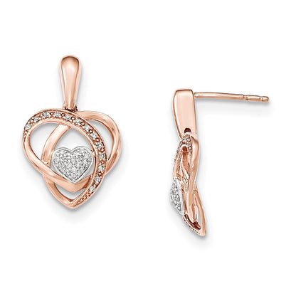 14k Yellow Gold Two-tone Real Diamond Heart Post Dangle Earrings