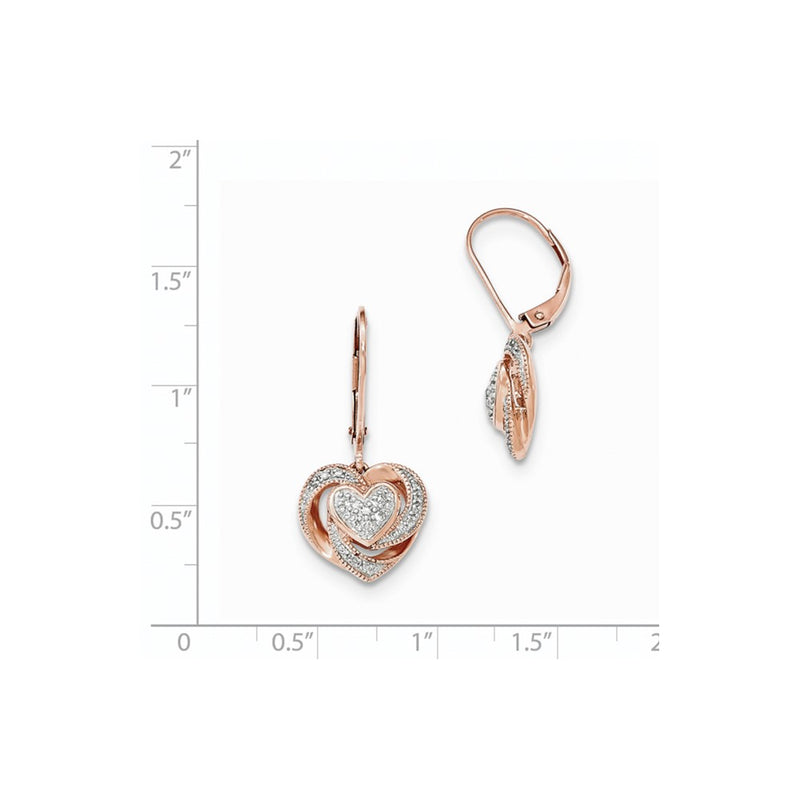 14k Rose Gold Real Diamond Heart Lever-Back Earrings
