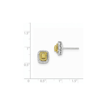 14k Yellow Gold Two-tone Fancy Yellow Real Diamond Post Earrings