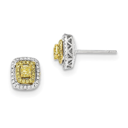 14k Yellow Gold Two-tone Fancy Yellow Real Diamond Post Earrings