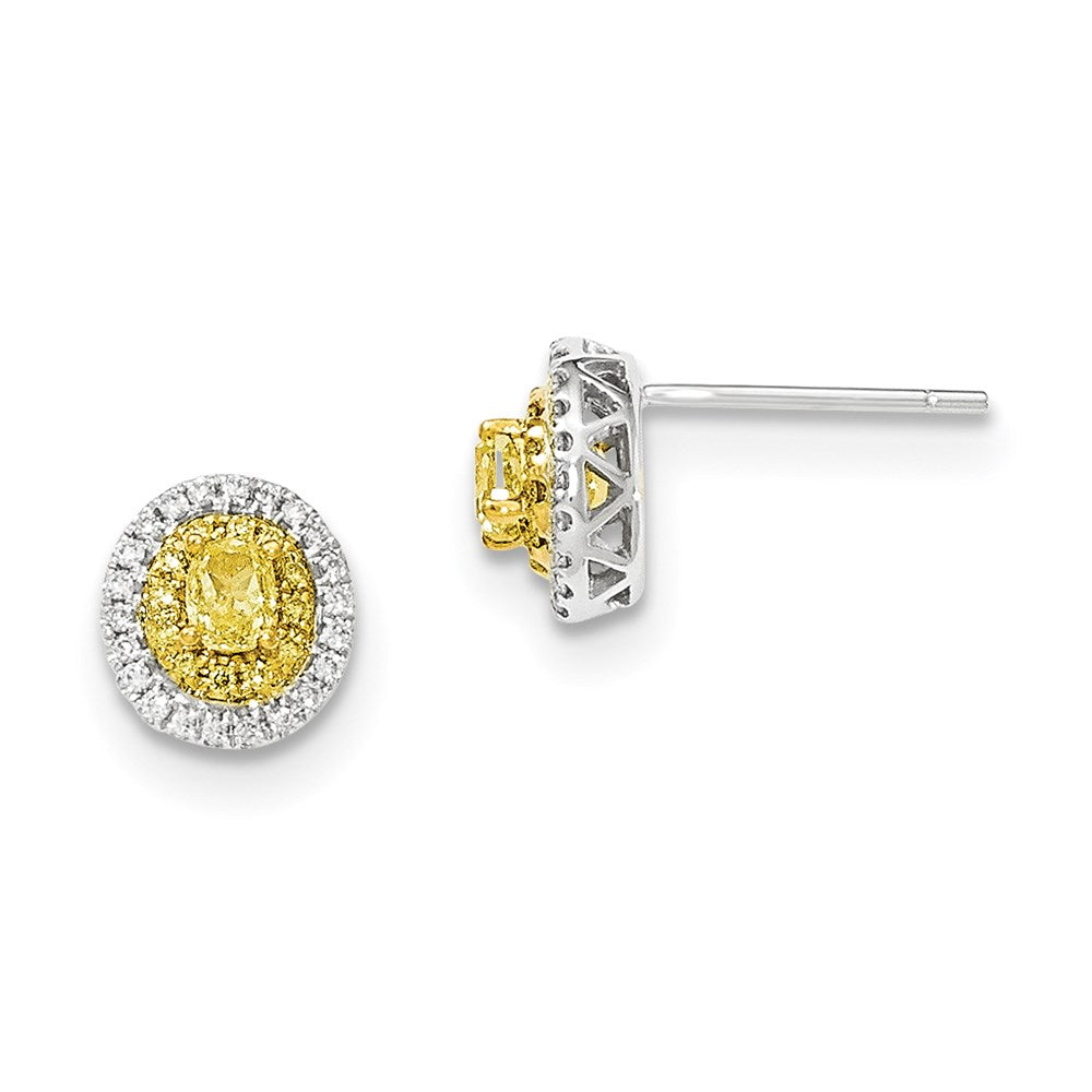 14k Yellow Gold Two-tone Fancy Yellow Real Diamond Post Earrings