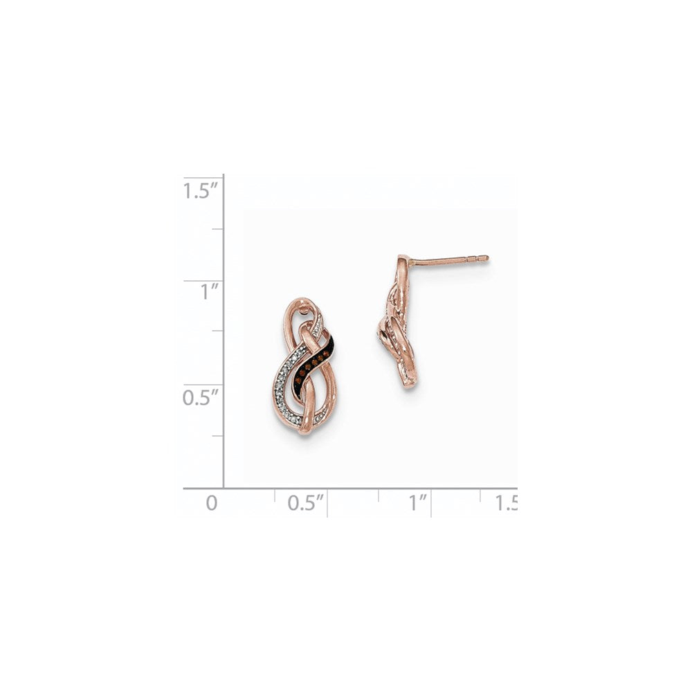 14K Rose Gold Brown & White Real Diamond Double Infinity Post Earrings