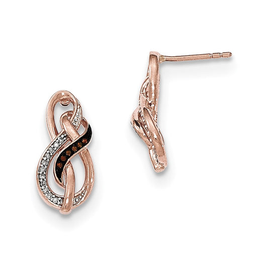14K Rose Gold Brown & White Real Diamond Double Infinity Post Earrings