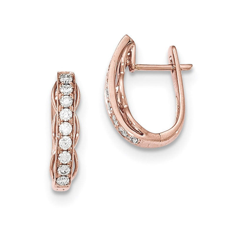 14k Rose Gold Fancy Undercarriage Real Diamond Hinged Post Earrings