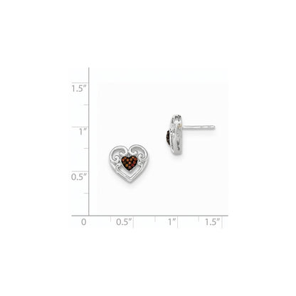 14k White Gold Cognac Real Diamond Heart Post Earring