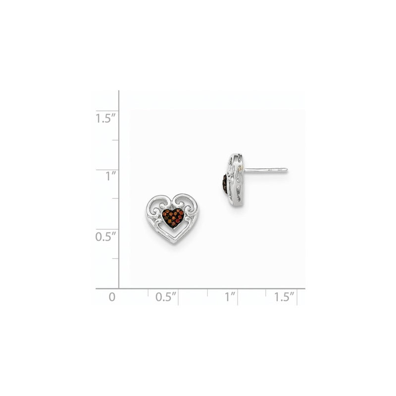 14k White Gold Cognac Real Diamond Heart Post Earring