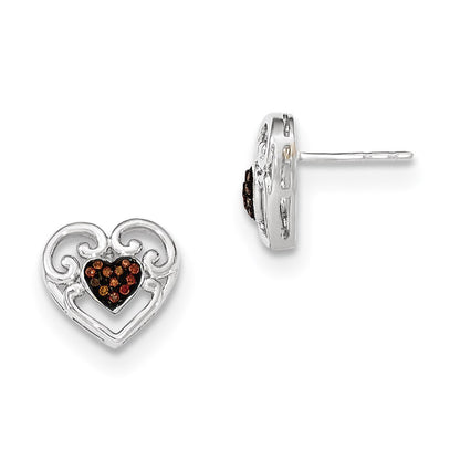 14k White Gold Cognac Real Diamond Heart Post Earring