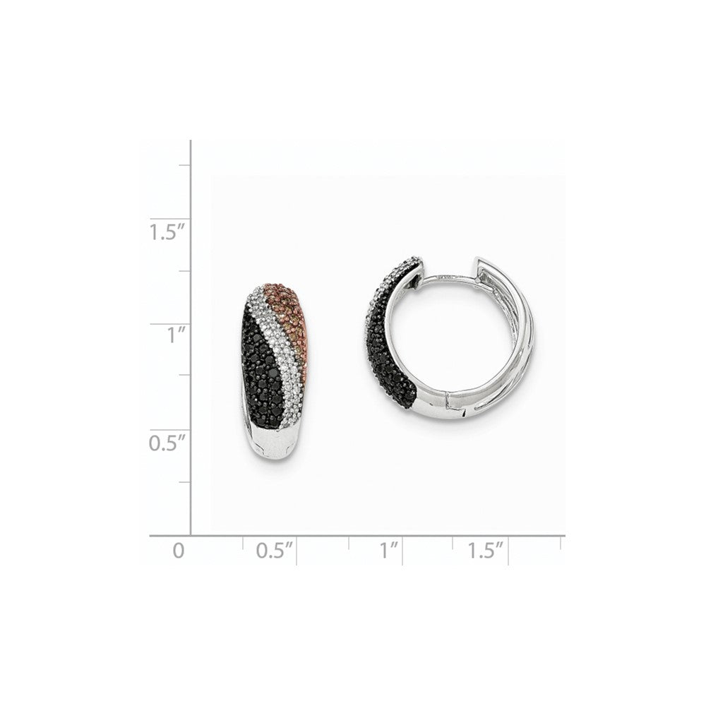 14k White Gold w/Rhodium Polished Black White & Chocolate Diamond Hoop