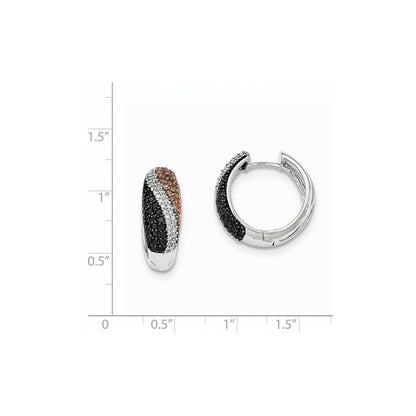 14k White Gold w/Rhodium Polished Black White & Chocolate Diamond Hoop