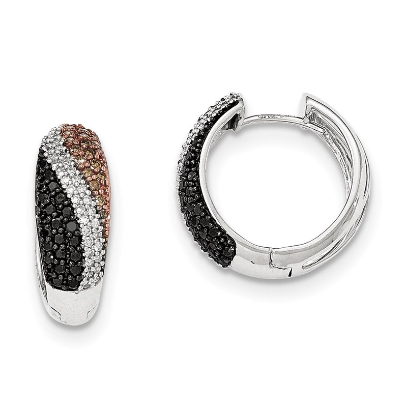 14k White Gold w/Rhodium Polished Black White & Chocolate Diamond Hoop