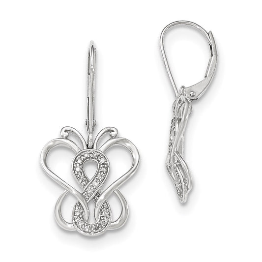 14k White Gold Real Diamond Butterfly Leverback Earrings