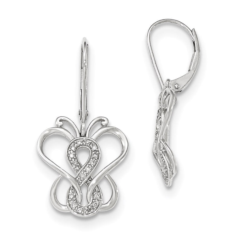 14k White Gold Real Diamond Butterfly Leverback Earrings