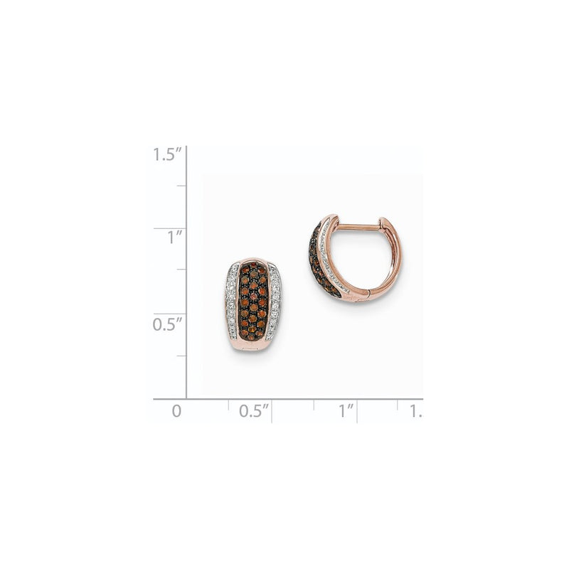 14k Rose Gold Red Cognac and White Real Diamond Hinged Hoop Earrings
