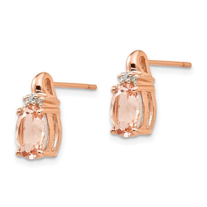 14K Rose Gold Morganite and Real Diamond Post Earrings